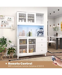 Gymax Kitchen Pantry Storage Cabinet Kitchen Hutch w/ Led lights & Power Outlet