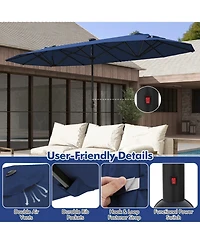 Gymax 13 Ft Patio Umbrella Double-Sided Market Umbrella w/ 36 Solar-Powered Led Lights