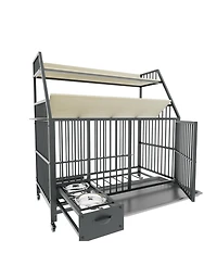 Aostirmotor 35 in. W x 49 in. H x 24 in. D Large Pet Cage with Storage Rack Drawers with Stainless Steel Food in Beige