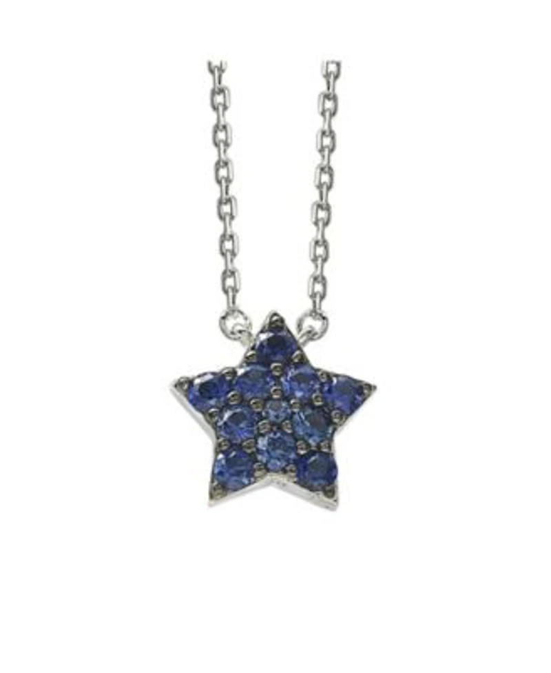 Suzy Levian Sterling Silver Sapphire Created White Sapphire Star Necklace