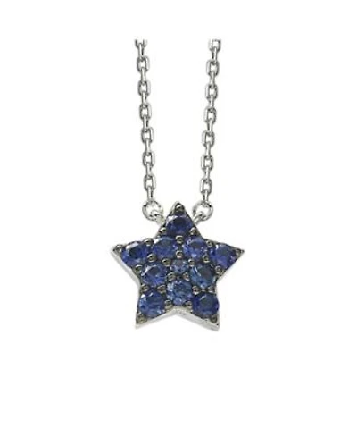 Suzy Levian Sterling Silver Sapphire Created White Sapphire Star Necklace