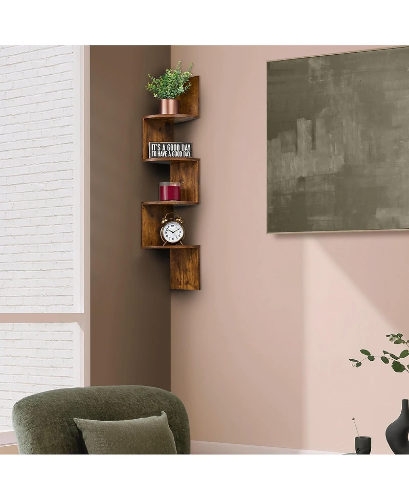 Sorbus 5-Tier Zig Zag Floating Corner Wall Bookshelf Unit – (40" Tall) for Living Room, Bedroom, Office, & More - Space-Saving Storage Solution