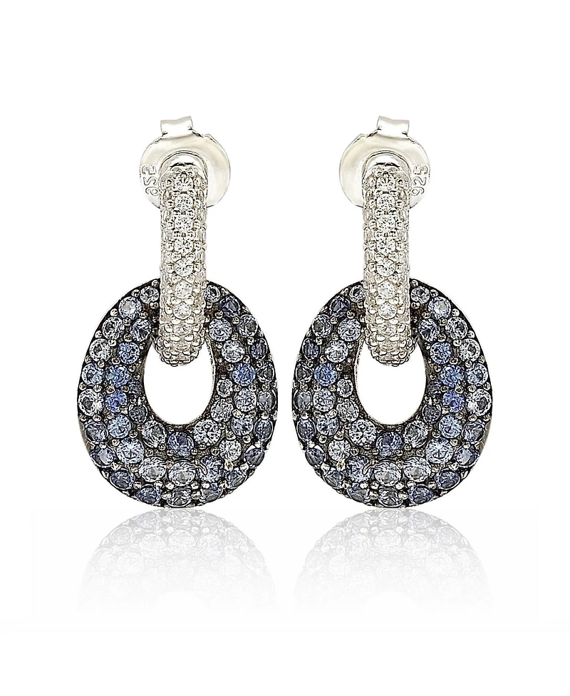 Suzy Levian New York Suzy Levian Sterling Silver Sapphire & Created White Sapphire Double Oval Dangle Earrings