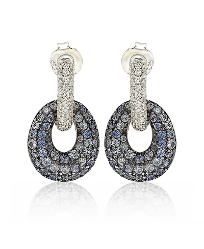 Suzy Levian New York Suzy Levian Sterling Silver Sapphire & Created White Sapphire Double Oval Dangle Earrings