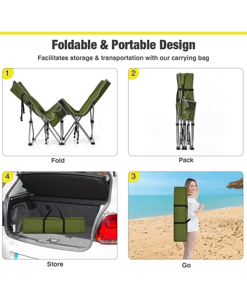 Folding Camping Cot with Side Storage Pocket and Detachable Headrest