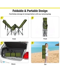 Folding Camping Cot with Side Storage Pocket and Detachable Headrest