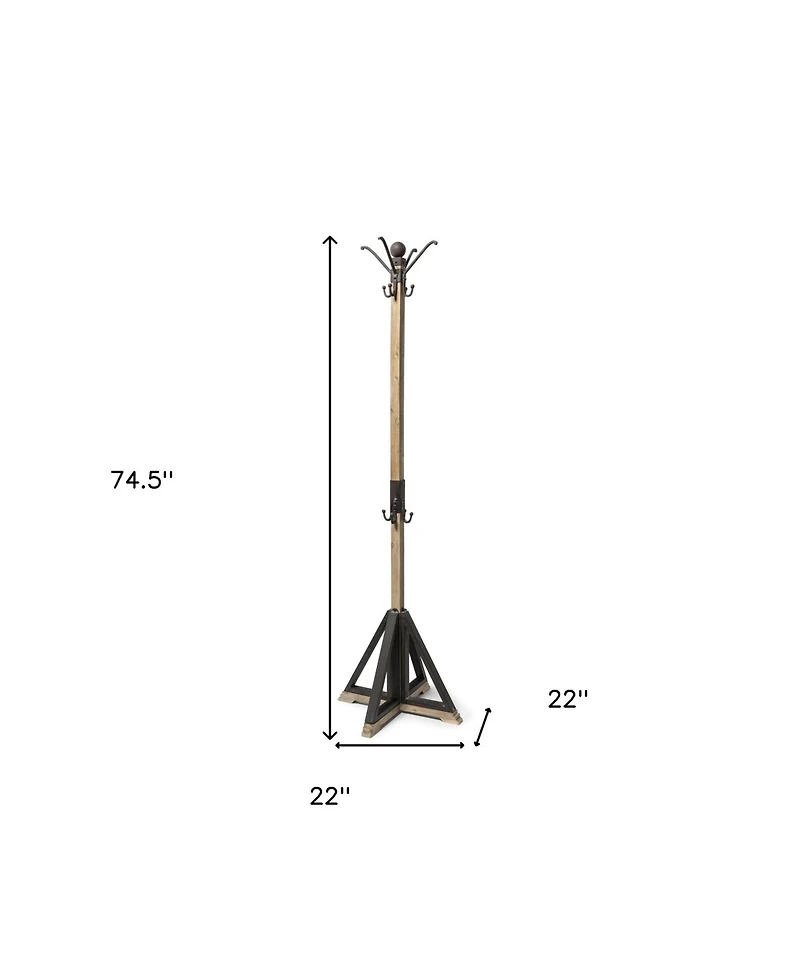 Metal and Wood Coat Rack with Multiple Hooks for Entryway, Hallway, or Bedroom