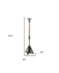 Metal and Wood Coat Rack with Multiple Hooks for Entryway, Hallway, or Bedroom