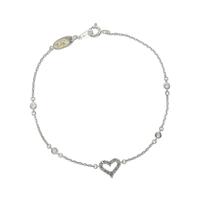 Suzy Levian New York Sterling Silver Sapphire & Created White Heart Station Bracelet