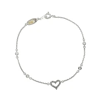 Suzy Levian New York Sterling Silver Sapphire & Created White Heart Station Bracelet