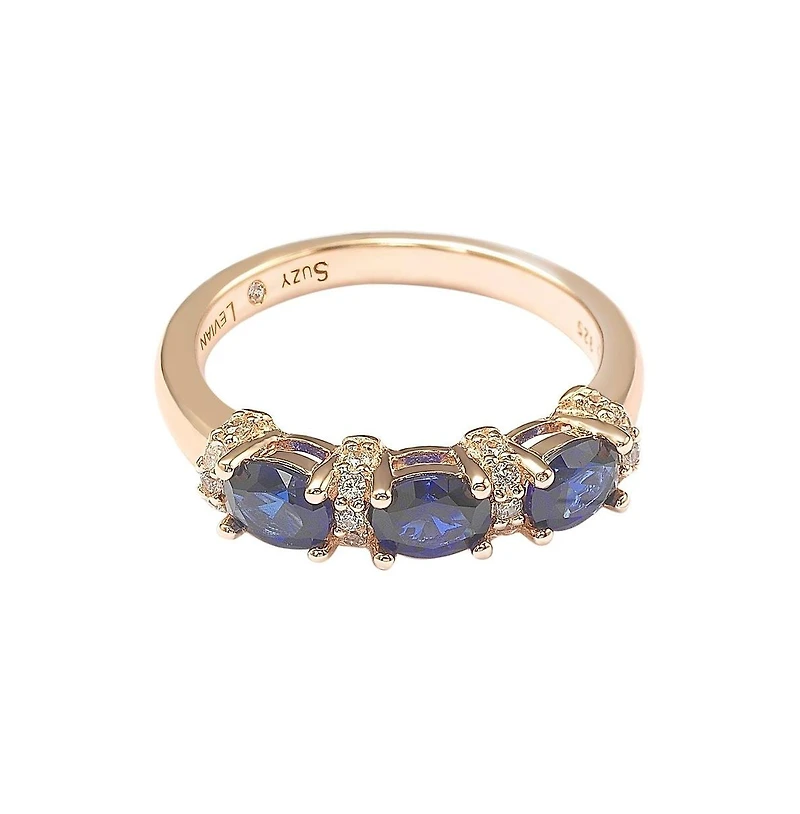 Suzy Levian Sterling Silver Natural Sapphire & Created White Half Band
