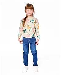 Deux par Big Girls Knitted Sweater Heather Beige Gray with Floral Print