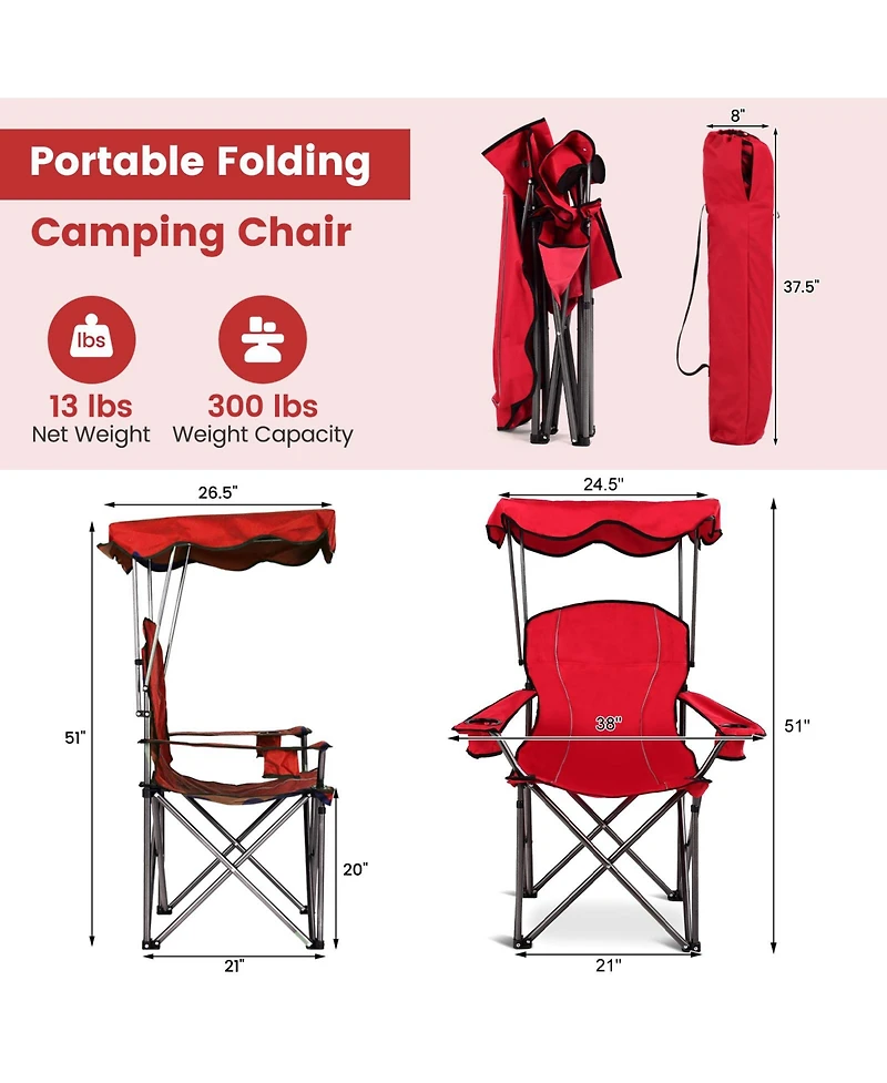 Akiudex Folding Beach Chair with Canopy and Cup Holders