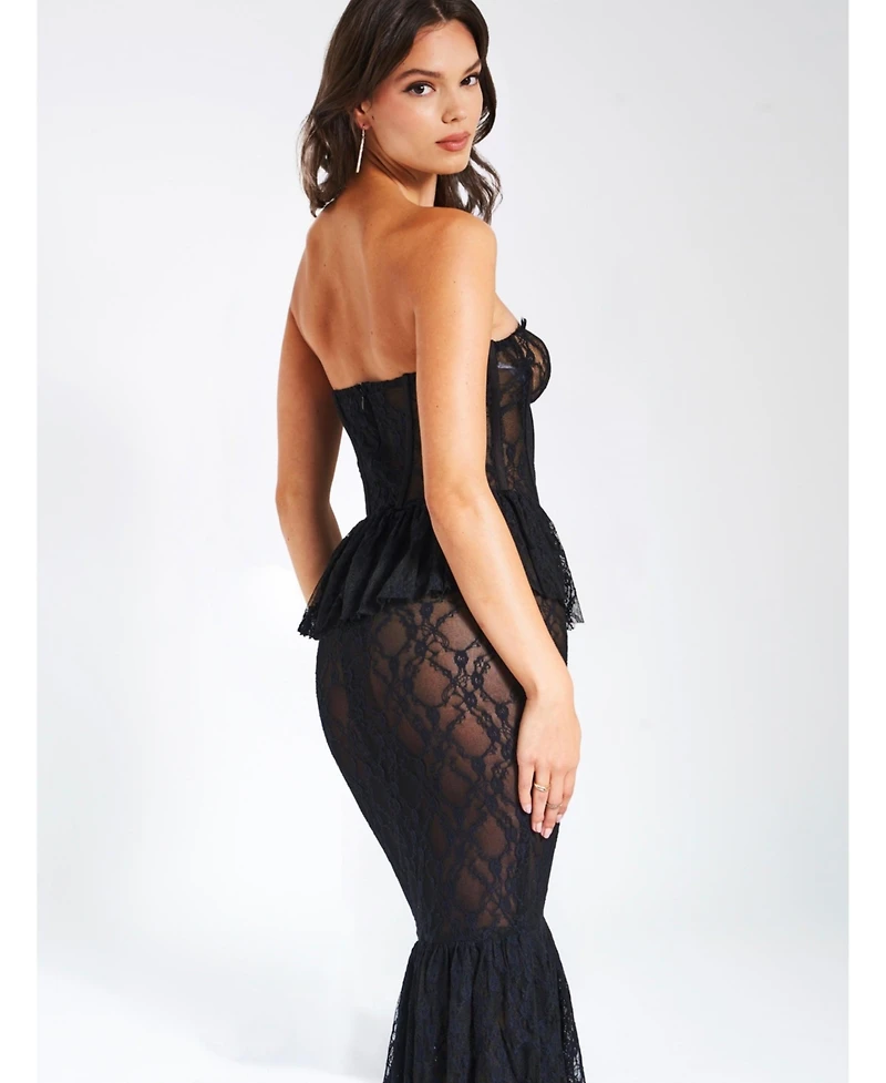 Miss Circle Women's Quennell Black Lace Corset Maxi Dress