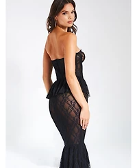 Miss Circle Women's Quennell Black Lace Corset Maxi Dress