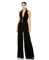Mac Duggal Women's Black Tuxedo Halter Jumpsuit