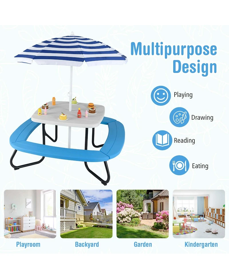 Kids Picnic Table Outdoor Activity Table with Adjustable & Collapsible Umbrella