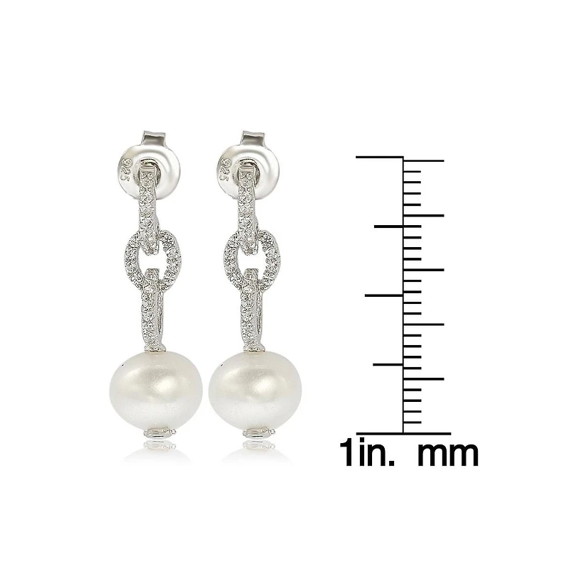 Suzy Levian New York Suzy Levian Sterling Silver Pearl & White Sapphire Dangle Earrings