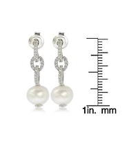 Suzy Levian New York Suzy Levian Sterling Silver Pearl & White Sapphire Dangle Earrings