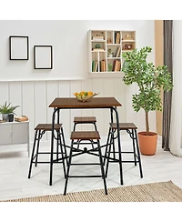 Gymax 5PCS Bar Table Set Counter Height Dining Set w/ 4 Stools
