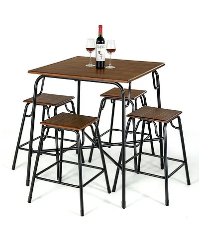 Gymax 5PCS Bar Table Set Counter Height Dining Set w/ 4 Stools