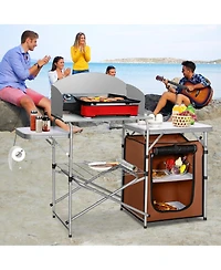 Akiudex Folding Camping Table with Storage and Windscreen