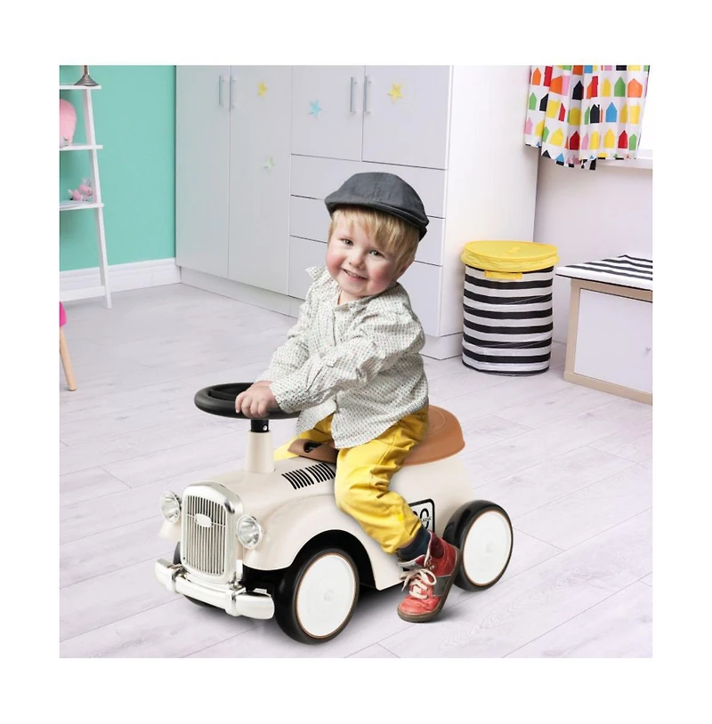 Akiudex Foot-to-Floor Retro Ride-On Toy Car with Storage and Steering Wheel