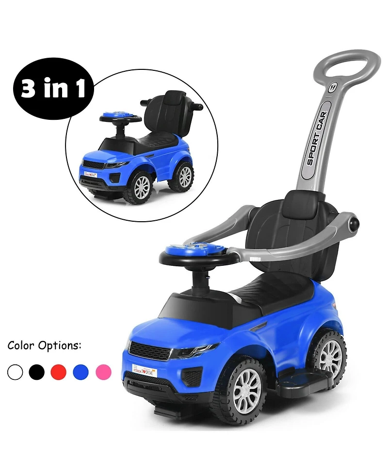 Akiudex 3 in 1 Toddler Ride On Push Car with Handle Guardrail and Storage