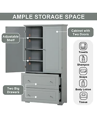 Casainc Wide Bathroom Storage Cabinet, Freestanding Unit with Two Drawers and Adjustable Shelf