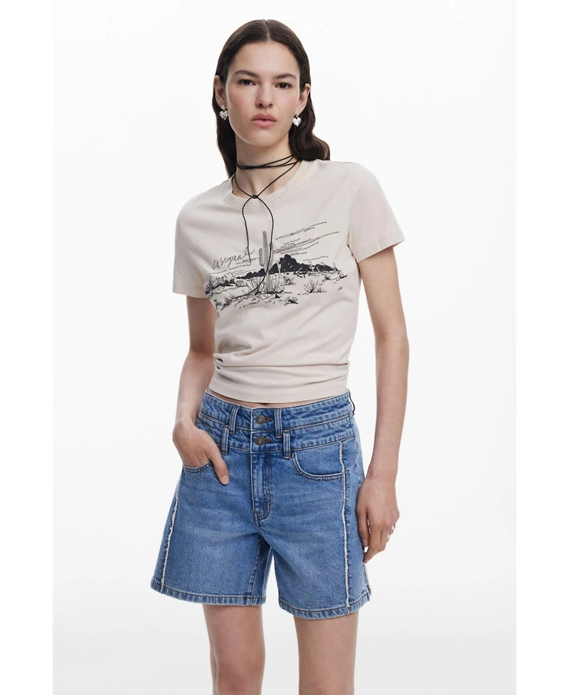 Desigual Women's Denim Bermuda shorts with stitching