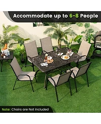 Gymax 59'' Patio Rectangle Dining Table Outdoor Cast Aluminum Table with Umbrella Hole