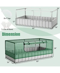 Gymax 69'' x 36'' x 28'' Galvanized Raised Garden Bed w/ Cover Roll-up Window Greenhouse