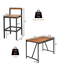 Gymax 7pieces Outdoor Acacia Wood Dining Set Pe Rattan Patio Bar Set with Umbrella Hole