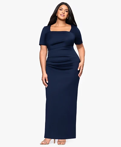 Betsy & Adam Plus Long Tech Scuba Open Back Dress