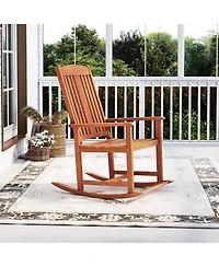 Costway Outdoor Rocking Chair with Slatted Seat Wide Armrests Footrest for Patio