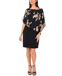 Msk Petite Cape Round Neck Midi Dress