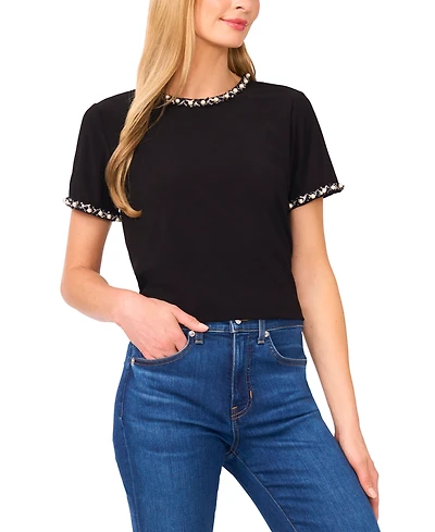 CeCe Women's Embellished Short Sleeve Top