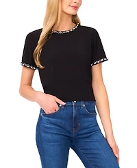 CeCe Women's Embellished Short Sleeve Top