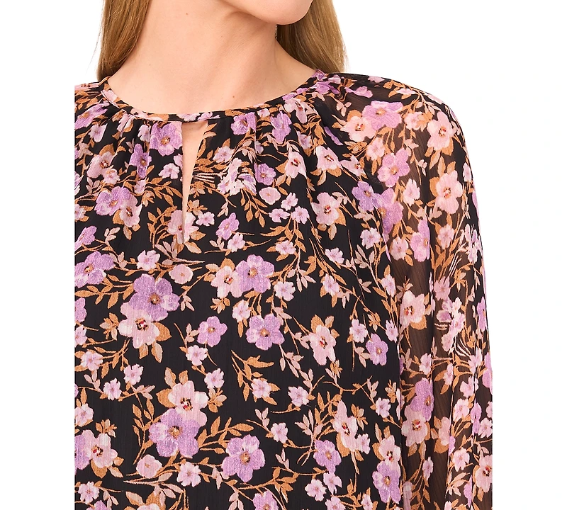 CeCe Women's Tiered Flowy Keyhole Top