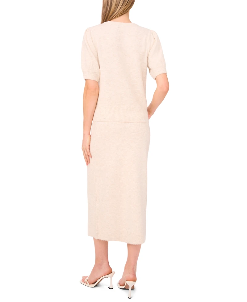 CeCe Women's Ribbon Applique Short Sleeve Pullover Sweater