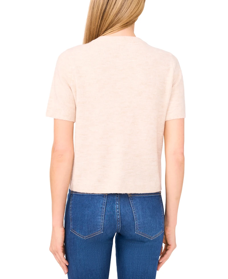 CeCe Women's Short Sleeve Bow Button Cardigan Sweater