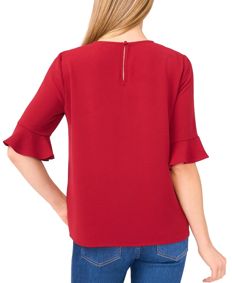 CeCe Women's Ruffled-Cuff 3/4-Sleeve Crew Neck Top