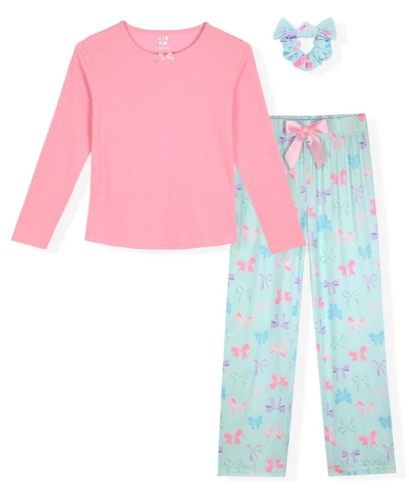 Max & Olivia Little and Big Girls 3-Piece Bow Print Pajama Set
