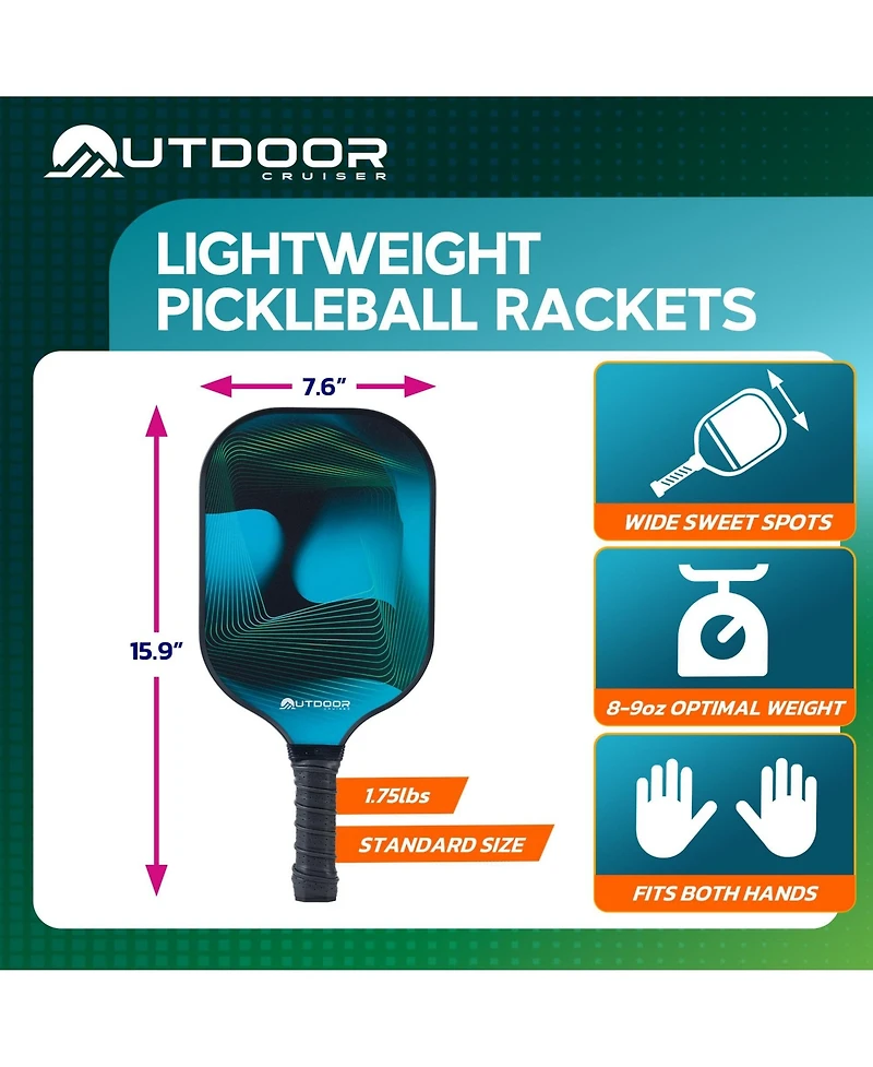 Outdoor Cruiser Pickleball Paddle Set – Usapa Approved, Premium Fiberglass Paddles with Lightweight Shock-Absorbing Grip, Includes 2 Rackets, 4