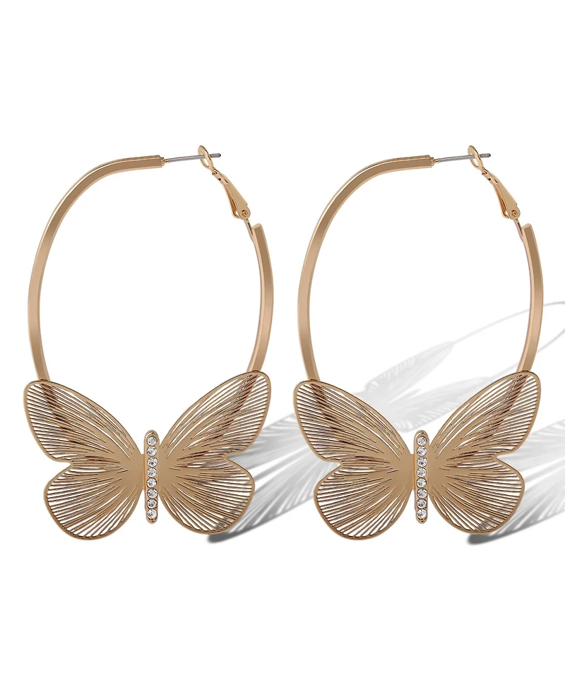 Jessica Simpson Gold-Tone Butterfly Hoop Earrings with Textured Wings