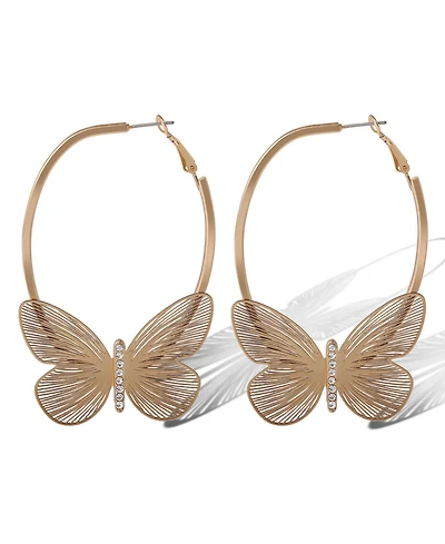 Jessica Simpson Gold-Tone Butterfly Hoop Earrings with Textured Wings