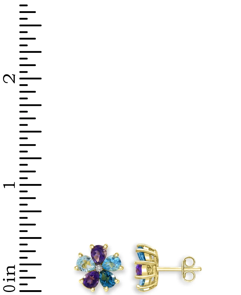 Multi Gemstone and Diamond Accent Flower Stud Earrings in 14K Gold-Plated Sterling Silver