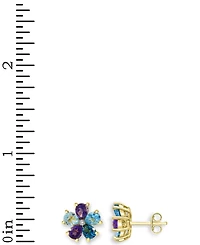 Multi Gemstone and Diamond Accent Flower Stud Earrings in 14K Gold-Plated Sterling Silver