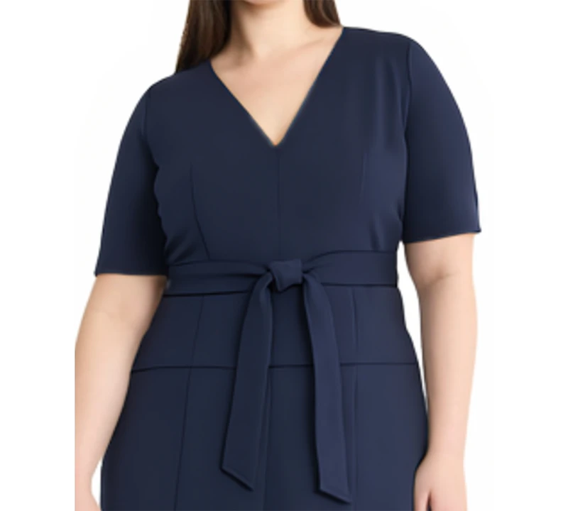 Maggy London Plus Short Sleeve Tie Waist Midi Dress