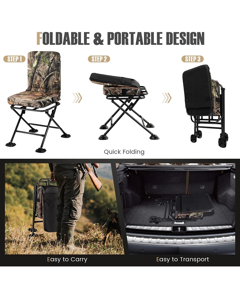 Akiudex Folding 360 Degree Swivel Hunting Chair with Duck Feet